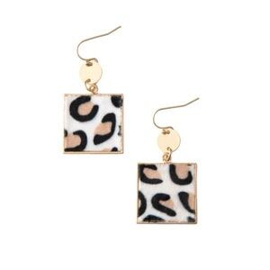 🆕 Leopard Print Gold Square Dangle Earrings
